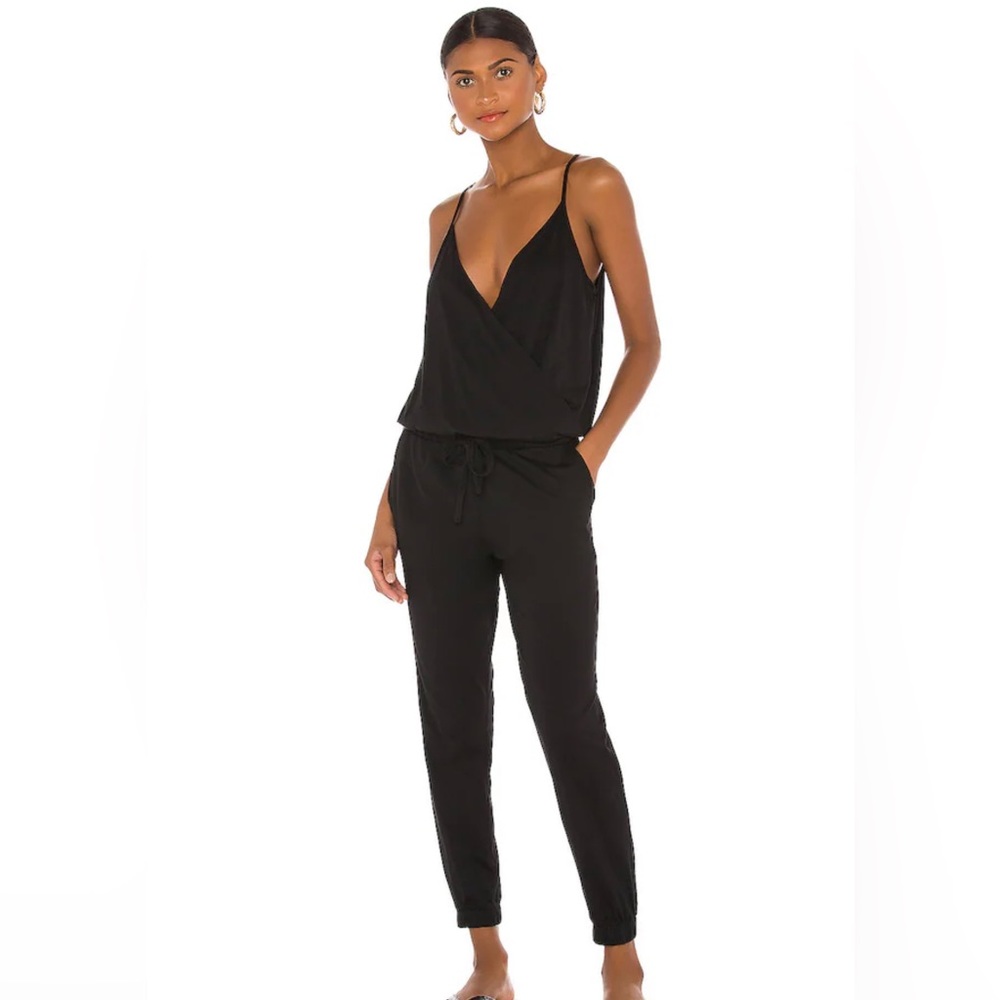 Bobi Los Angeles Supreme Jersey Surplice Jumpsuit in Black
